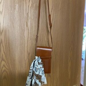 Brown Leather Crossbody Bag with Scarf